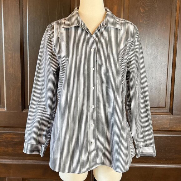 Chicos 2 Women's Blouse Button Up Shirt Long Sleeve Metallic Stripes No Iron L - Picture 1 of 7
